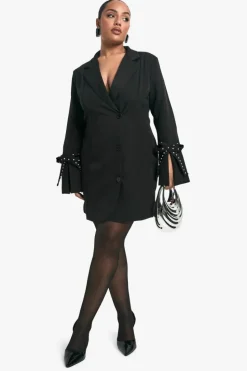 Blazer Dresses*boohoo Plus Bow Diamante Cuff Blazer Dress black