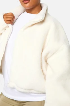 Up To 80% Off Winter Warmers|Bomber Jackets*boohoo Plus Boxy Teddy Bomber Jacket cream