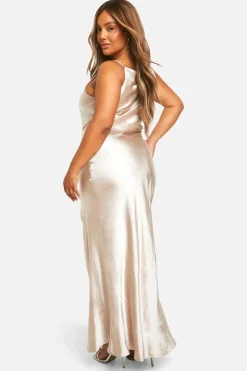 Maxi Dresses*boohoo Plus Bridesmaid Satin Slash Neck Maxi Dress oyster