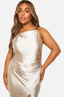 Maxi Dresses*boohoo Plus Bridesmaid Satin Slash Neck Maxi Dress oyster