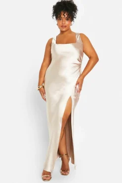 Maxi Dresses*boohoo Plus Bridesmaid Satin Square Neck Maxi Dress oyster