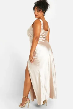 Maxi Dresses*boohoo Plus Bridesmaid Satin Square Neck Maxi Dress oyster