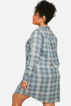 Shirt Dresses*boohoo Plus Brushed Check Shirt Dress navy