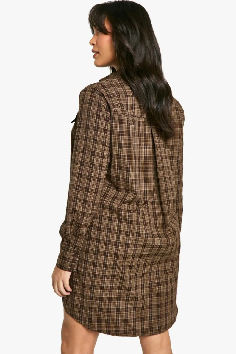 Shirt Dresses*boohoo Plus Brushed Check Shirt Dress chocolate