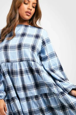 Smock Dresses*boohoo Plus Brushed Check Smock Dress blue