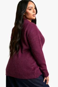 Cardigans*boohoo Plus Brushed Long line Cardigan plum