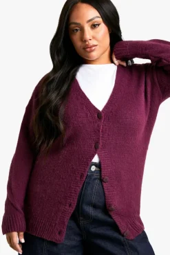 Cardigans*boohoo Plus Brushed Long line Cardigan plum