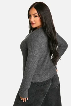 Cardigans|Jumpers & Cardigans*boohoo Plus Brushed Rib Button Through Cardigan charcoal