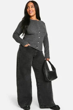 Cardigans|Jumpers & Cardigans*boohoo Plus Brushed Rib Button Through Cardigan charcoal