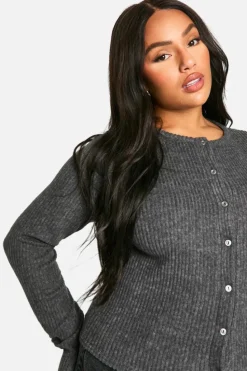 Cardigans|Jumpers & Cardigans*boohoo Plus Brushed Rib Button Through Cardigan charcoal