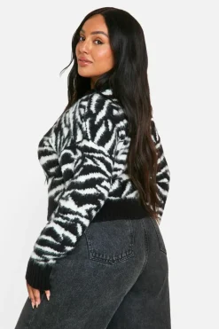 Jumpers|Jumpers & Cardigans*boohoo Plus Brushed Zebra Cropped Jumper black