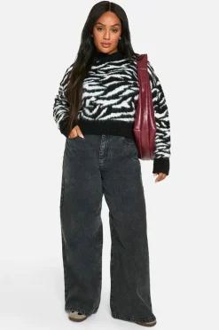 Jumpers|Jumpers & Cardigans*boohoo Plus Brushed Zebra Cropped Jumper black