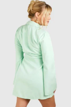 Blazer Dresses*boohoo Plus Buckle Detail Tie Waist Tailored Blazer Dress sage