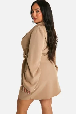 Blazer Dresses|Suits & Tailoring*boohoo Plus Buckle Detail Tie Waist Tailored Blazer Dress taupe