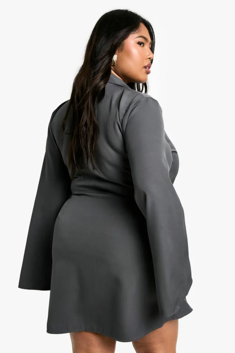 Blazer Dresses|Suits & Tailoring*boohoo Plus Buckle Detail Tie Waist Tailored Blazer Dress charcoal