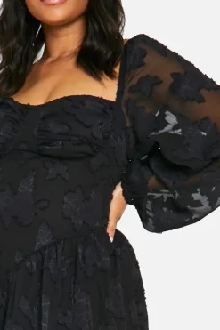 Skater Dresses*boohoo Plus Burnout Corset Detail Long Sleeve Skater Dress black