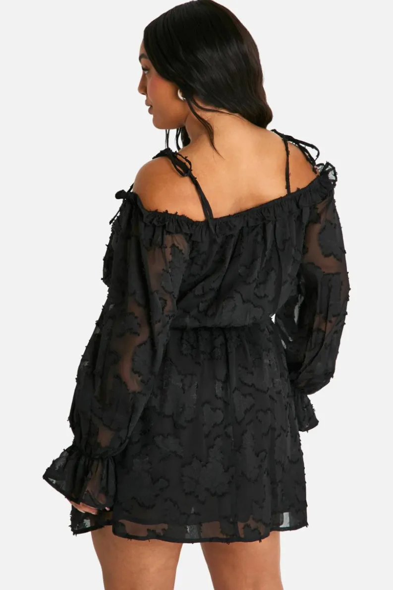 Skater Dresses*boohoo Plus Burnout Floral Lace Up Front Mini Dress black