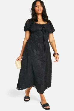 Smock Dresses|Midi Dresses*boohoo Plus Burnout Milkmaid Midi Dress black
