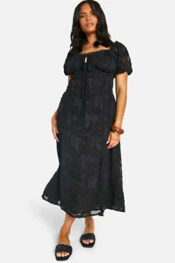 Smock Dresses|Midi Dresses*boohoo Plus Burnout Milkmaid Midi Dress black