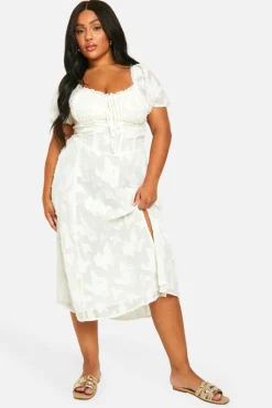 Smock Dresses|Midi Dresses*boohoo Plus Burnout Milkmaid Midi Dress white