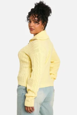 Cardigans*boohoo Plus Cable Zip Through Jumper lemon