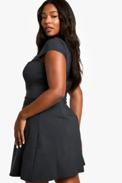 Skater Dresses*boohoo Plus Cap Sleeve Bengaline Skater Dress charcoal