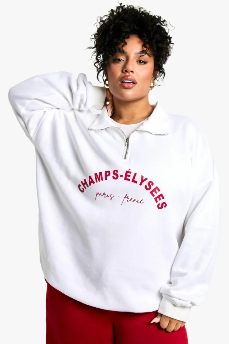 Sweatshirts|Hoodies & Sweatshirts*boohoo Plus Champ-Elysees Half Zip Sweatshirt ecru