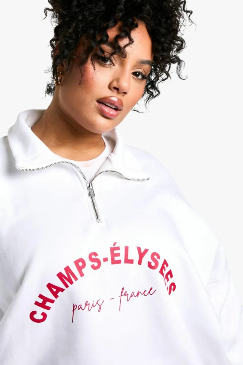 Sweatshirts|Hoodies & Sweatshirts*boohoo Plus Champ-Elysees Half Zip Sweatshirt ecru