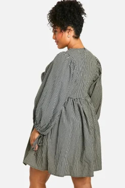 Smock Dresses*boohoo Plus Check Blouse Sleeve Smock Dress black