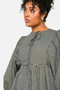 Smock Dresses*boohoo Plus Check Blouse Sleeve Smock Dress black