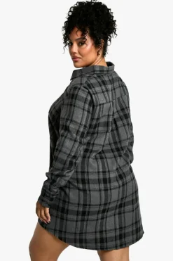 Shirt Dresses|Mini Dresses*boohoo Plus Check Shirt Dress grey marl