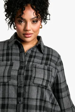 Shirt Dresses|Mini Dresses*boohoo Plus Check Shirt Dress grey marl