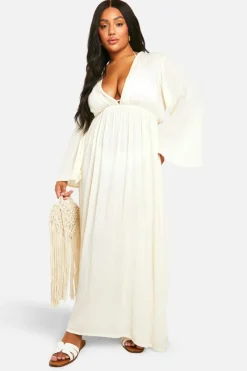 Smock Dresses*boohoo Plus Cheesecloth Batwing Maxi Dress cream