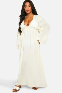 Smock Dresses*boohoo Plus Cheesecloth Batwing Maxi Dress cream