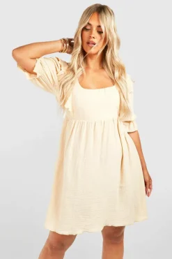 Smock Dresses*boohoo Plus Cheesecloth Frill Smock Dress stone