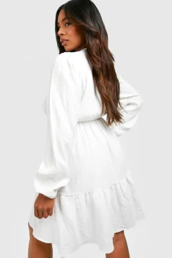 Smock Dresses*boohoo Plus Cheesecloth Tie Smock Dress white