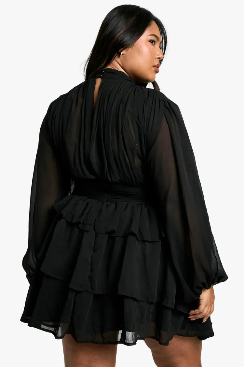 Skater Dresses*boohoo Plus Chiffon High Neck Skater Dress black