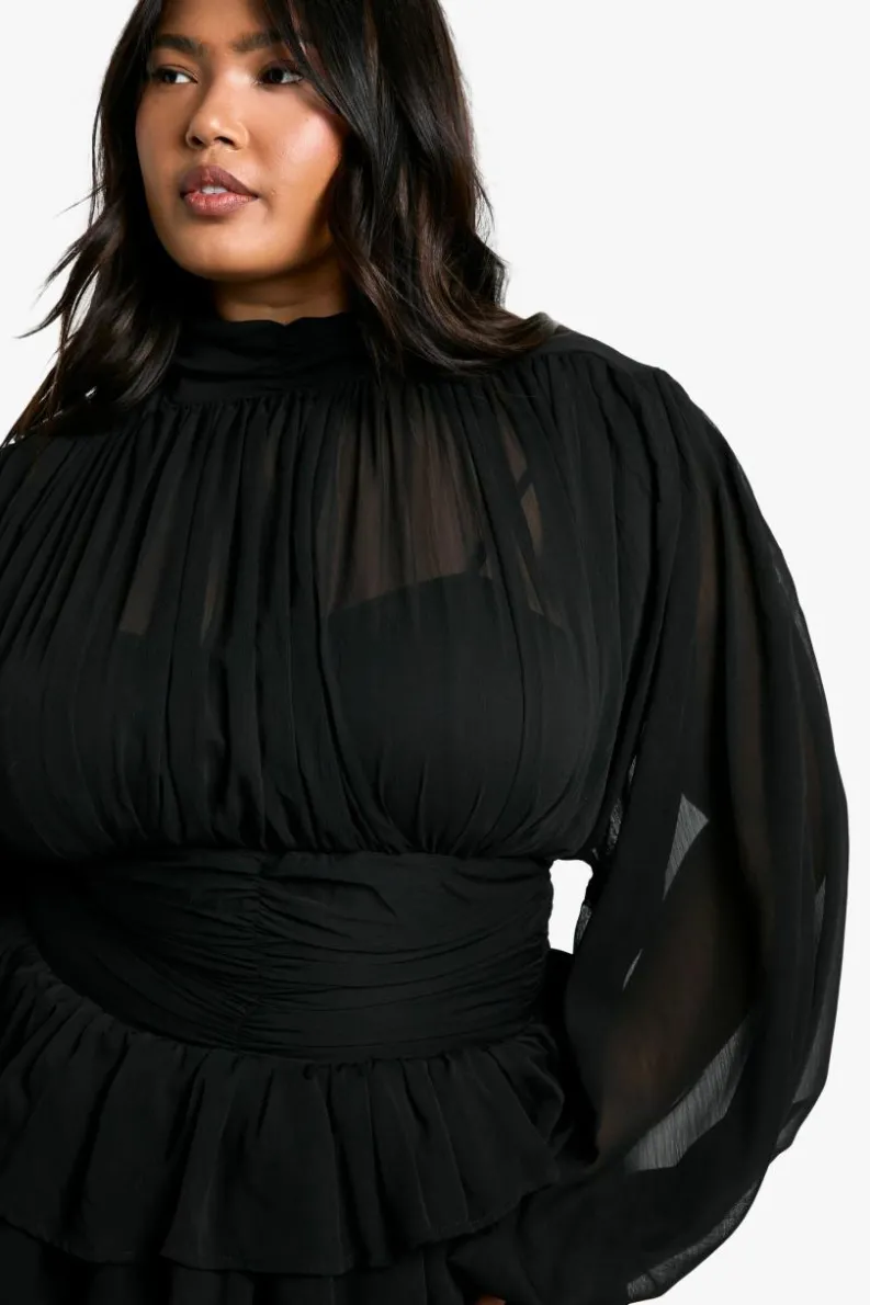 Skater Dresses*boohoo Plus Chiffon High Neck Skater Dress black