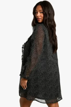 Smock Dresses*boohoo plus CHIFFON POLKA DOT SMOCK DRESS black