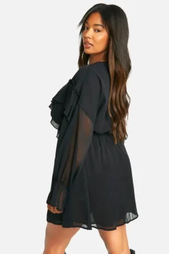 Smock Dresses|Mini Dresses*boohoo Plus Chiffon Ruffle Skater Dress black