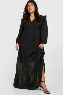 Smock Dresses*boohoo Plus Chiffon Volume Sleeve Smock Dress black
