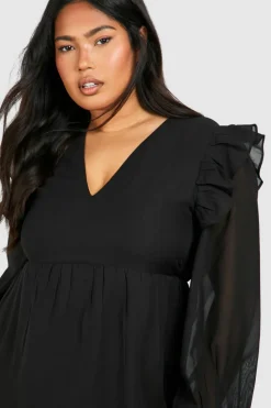 Smock Dresses*boohoo Plus Chiffon Volume Sleeve Smock Dress black