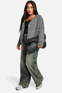 Cardigans|Boohoo Basics*boohoo Plus Chunky Balloon Sleeve Boyfriend Cardigan charcoal
