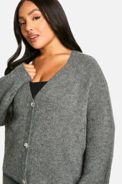 Cardigans|Boohoo Basics*boohoo Plus Chunky Balloon Sleeve Boyfriend Cardigan charcoal