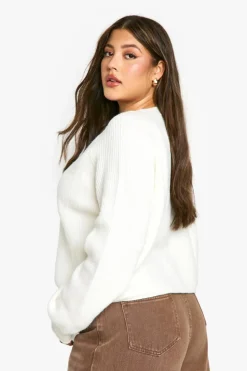 Cardigans*boohoo Plus Chunky Balloon Sleeve Boyfriend Cardigan ecru