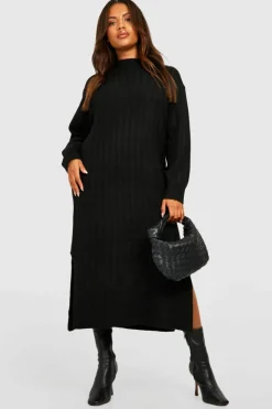 Jumper Dresses|Jumper Dresses*boohoo Plus Chunky Rib Soft Knitted Midaxi Dress black