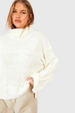 Oversized Jumpers|Jumpers*boohoo Plus Chunky Roll Neck Oversized Jumper oatmeal