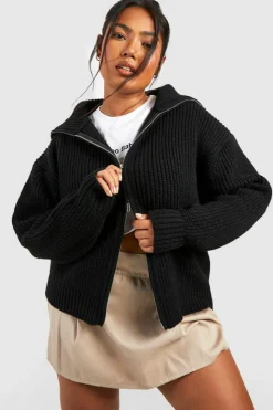 Cardigans*boohoo Plus Chunky Zip Through Cardigan black