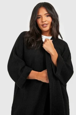 Cardigans|Knitwear*boohoo Plus Cocoon Oversized Rib Knit Cardigan black