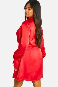 Shirt Dresses|Mini Dresses*boohoo Plus Colla Plunge Neck Mini Shirt Dress red
